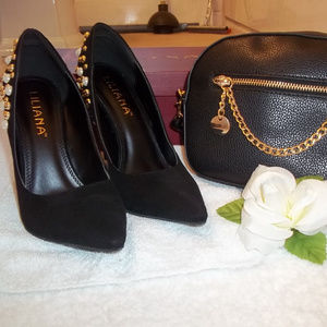 NWT Lilliana Black Beaded Heels Size 7